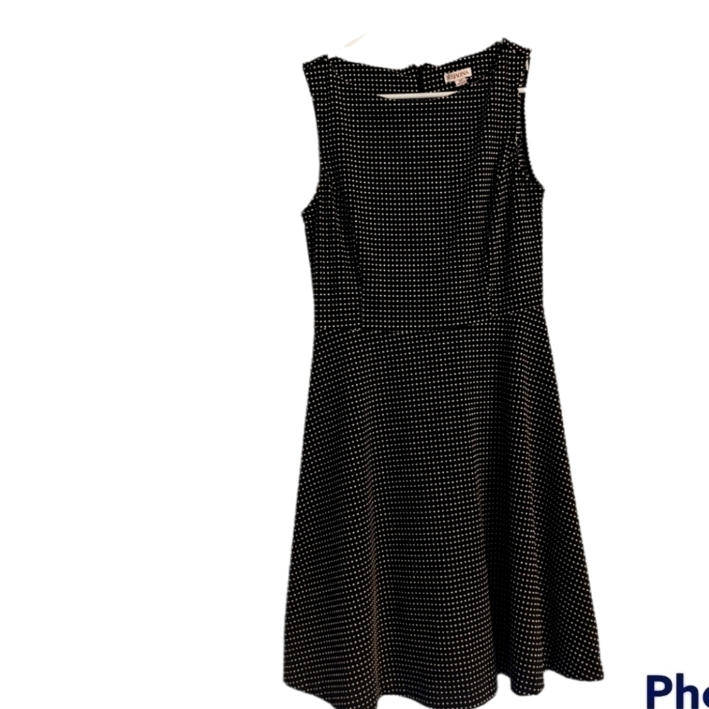 WMN'S MERONA Hgh Nck Blk & Wht Polka Dot F&F Dress - Sz S